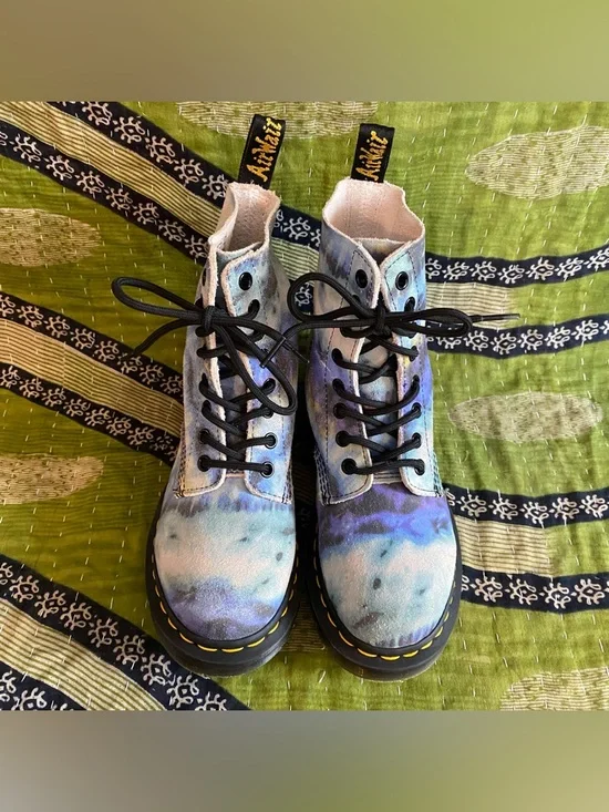 Dr. Martens 1460 Pascal Blue Tie Dye Leather Lace Up Boots Size 6 Grunge Punk - Picture 10 of 15